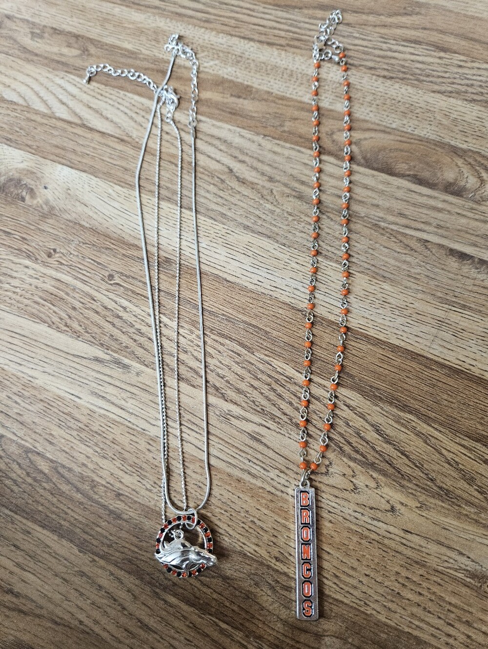 2 Denver Broncos Orange Beaded Pendant Necklace